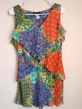 MetroStyle Multi-Color Floral Patchwork V-Neck Dress